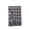 Sciarpa a quadri in finto cashmere grigio-blu e marrone con dettagli in frange - Blu Denim