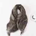 Winter plaid scarf in olive green, burgundy, and grey with fine tassels for warmth - 70*180cm / Dark Green