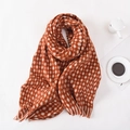 Winter checkered knit scarf in orange and white colors with soft fringe tassels - Red