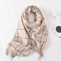 Beige plaid imitation cashmere scarf with classic fringe and cozy autumn winter design - Light Yellow / 180cmx65cm