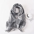 Classic black, white, and grey plaid scarf with soft tassels for winter fashion - 70*180cm / Light Gray