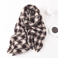 Κλασικό χειμερινό κασκόλ houndstooth σε καφέ και μαύρο με απαλά κρόσσια - 180x65cm / Ανοιχτό κίτρινο
