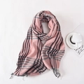 Plaid winter scarf in pink black and white with tassels for men and women - 70*180cm / Pink