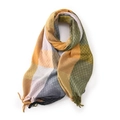 Colorful checkered scarf with mustard yellow and green tones featuring tassel details - 65cm*175cm / Khaki