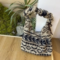 Winter faux shearling shoulder bag with geometric patterns in cream and brown - Fair Isle Coffee Ethnic