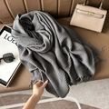 Elegant pleated cashmere-feel scarf in grey with long fringe and textured accordion folds - 67cmx180cm / Dark Gray