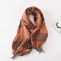 Classic checkered winter scarf in orange and brown with grey fringe tassel edges - 70*180cm / Orange Red