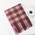 Pink and brown checkered oversized plush scarf with tassels on white minimalist surface - 38*200cm / Pink