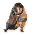 Thick checkered scarf in orange, grey and green with fringes for autumn and winter - 65cm*175cm / Light Yellow