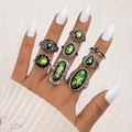 Retro turquoise ring set with 8 silver-finished feather and gemstone rings - Retro Black Stone Yellow Sparkle Style (6421-black)