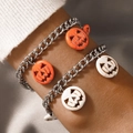 Halloween pumpkin face beaded bracelet set with orange and white stone pendants - Double Pumpkin Style (20412-silver)