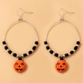 Perlenbesetzte Silberohrringe mit orangen Kürbis-Anhängern für Halloween-Schmuck - Orangefarbener Kürbis Großer Reifen Ohrringe (20359)