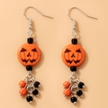 Halloween Kürbis Ohrringe mit orangefarbenen Perlen und schwarzen Quasten - Kürbis Perlen Quasten Ohrringe (20360)