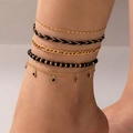 Five-piece bohemian ankle bracelet set in gold and black beads for beach vacations - 5-Piece Anklet (22324-gold)