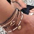 Five-piece bohemian anklet set with white pearls, gold shells and black woven rope detail - 5-Piece Anklet (8007)