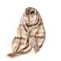 Classic plaid winter scarf with beige, white and grey patterns and fringe trim - 65*180CM / Off White