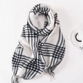 Classic black and white checkered scarf with soft fringed edges for winter warmth - 70*180cm / White