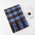 Winter plaid scarf in blue and dark brown check with thick long tassels - 38*200cm / Blue