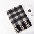 Thick black and grey plaid scarf with soft tassels and warm winter fleece texture - 38*200cm / Light Gray