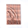 Classic checkered orange and pink scarf with soft cashmere feel and fringe details - Pink