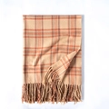 Classic camel cashmere-feel scarf with orange line plaid print and fringe tassel trim - Light Khaki