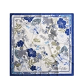 French vintage square silk scarf with blue botanical patterns on a white background - 90*90cm / Natural Scenery Blue