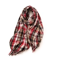 Plaid checkered scarf for women with red, brown and black pattern and fringe edge - 65*180CM / Red