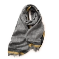 Écharpe à carreaux Prince de Galles avec bordure jaune gingembre et franges fines - Grille noire avec bord jaune