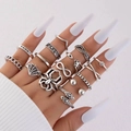 Vintage zilveren Gotische ringenset met spin slang en schedel ontwerpen op vingers - 15-Delige Spin Ster Maan Gothic Stijl (22724-silver)