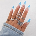 6-piece bohemian silver ring set featuring heart, butterfly, snake and bee designs - 6-Piece Heart Butterfly Vintage Style (22871-silver)