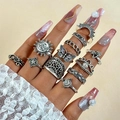 Vintage silver butterfly and moon star ring set for women with gothic punk elements - 11-Piece Sun Moon Palm Tree Style (26658-silver)