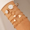 Detailed view of six-piece gold geometric bracelet set with heart and marble accents - Heart and Triangle 5-Piece Set (21601-G)