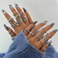 7-piece vintage silver ring set featuring mushroom and heart motifs in ethnic style - Multi-Piece Skull Baby Letter Sweet Cool Style (26641-silver)