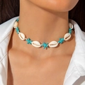 Collar bohemio de conchas y estrellas de mar turquesa para estilo de playa - Estilo de Concha de Estrella de Mar Azul-Verde (26388-blue)