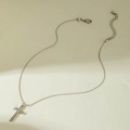 Silver cross pendant necklace with sparkling rhinestones and adjustable lobster clasp - Silver Rhinestone Cross Necklace (18752)