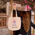 Bolso tote de lona color crema con cierre de cordón y bordado de perrito suave - Gris (202565 Gris Cordón Perro)