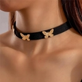 Gothic zwart fluwelen choker ketting met vintage gouden vlinder bedeltjes voor dames - Gouden Vlinder Ornament Stijl (25659) / Zwart