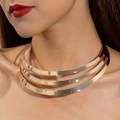 Polished gold multi-layer choker necklace for women with high-gloss mirror finish - Triple-layer Metal Choker (21287-nek-G-1) / Gold
