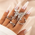 Set di cinque anelli a farfalla argento stile metallo liquido con design aperto regolabile - Set da 5 Pezzi Farfalla in Metallo Liquido Argento (22381-silver)
