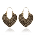 Vintage gold hollow heart earrings with intricate ethnic floral filigree pattern - Heart Hollow Antique Gold (5036-gold)
