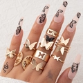 9-piece gold butterfly ring set with bohemian hollow geometric designs for women - Hollow Butterfly Collection (22899-gold)