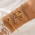 Four-piece gold bracelet set for women featuring heart charms and Love letter designs - LOVE Letter And Heart Four Piece Gold Bracelet Set (25581-gold)