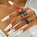 5-piece gold-plated ring set with colorful gemstones including floral and butterfly designs - Colored Gemstone And Floral Butterfly Assortment (22779-gold)