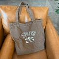 Brown vintage washed canvas tote bag with retro paisley print and large capacity - Coffee