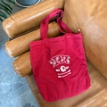 Retro red washed canvas tote bag with white graphic print for daily shopping - Crimson Red