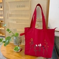Rote Vintage-Nylontasche mit Blumenstickerei und sicherem Reißverschluss für Damen - Rot
