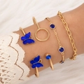 Set de 5 bracelets dorés avec breloques papillon bleues et pierres précieuses factices - Ensemble Cinq Pièces Bleu (23020-blue)