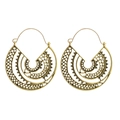 Bohemian style vintage gold alloy earrings with layered hollow carved patterns - Antique Gold Hollow Layered Semicircle (9665-1)
