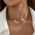 Close-up of gold choker necklace featuring colorful butterfly and teardrop charms - Multicolor Butterfly Style (27830-nek-G-3)