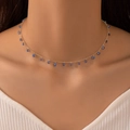 French vintage gold choker necklace featuring elegant blue crystal pendant beads - Blue Gemstone Style (23120-blue)